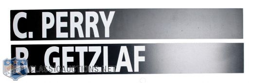 Ryan Getzlaf & Corey Perry NHL Draft Board Nameplate Collection of 2, Plus First Signed Anaheim Mighty Ducks Jersey