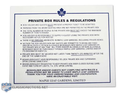 Maple Leafs Gardens Private Box Sign (8 1/2" x 10 3/4")