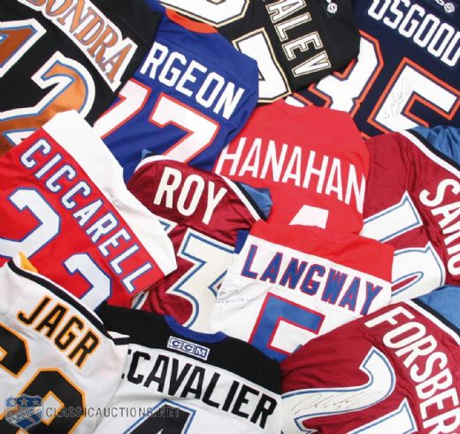 Huge Team Issued Jersey Collection of 49, Including Signed Sakic, Langway & Jagr
