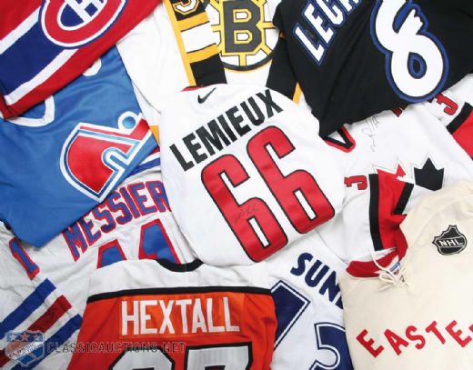 Huge Replica Jersey Collection of 42 Featuring 20 Signed, Including Mario Lemieux Team Canada and Pittsburgh Penguins