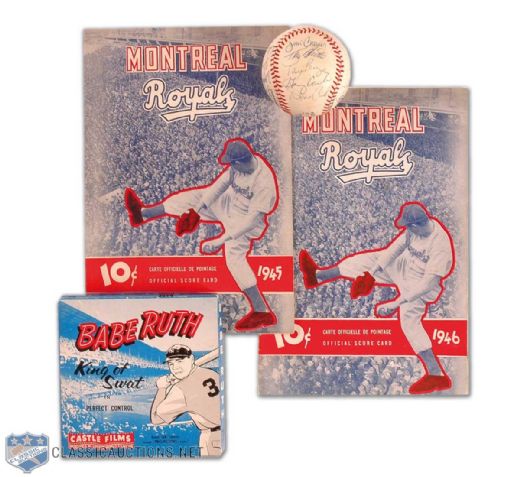Montreal Royals & Expos Baseball Memorabilia Collection of 4, Featuring 1946 Royals Program with Jackie Robinson Listed in Scorecard Batting Lineup