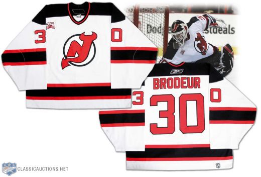 2006-07 Martin Brodeur New Jersey Devils Single Season Goalie Wins Record Game Worn Jersey - Photo Matched!