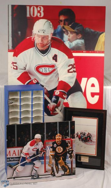 Will-Call Tickets Box and Huge Vincent Damphousse and Denis Savard Photo Displays from Montreal Forum, Plus First Canadiens Practice at Molson Centre Framed Photo