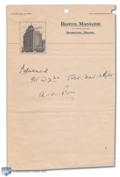 Art Ross-Autographed Note with Attachments