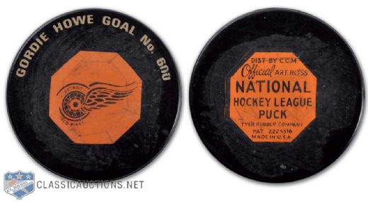 1965 Gordie Howe 600th Goal Souvenir Game Puck