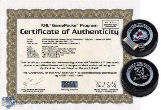 2003-04 Teemu Selanne Official Goal Puck
