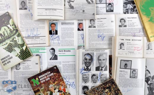 1970-71 to 1992-93 Minnesota North Stars Signed Media Guide Collection of 31 Including Worsley and Goldsworthy