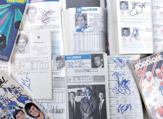 Quebec Nordiques Signed Media Guide Collection of 19 Featuring Lafleur, Peter, Anton & Marian Stastny, Goulet, Hunter, Sakic, Sundin & Lindros!