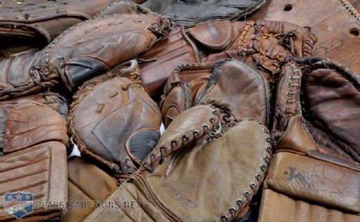 Hockey Goalie Blocker and Trapper Gloves Collection of 11 from Maple Leafs Gardens