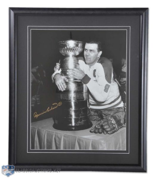 Autographed Maurice Richard with Stanley Cup Framed Photo (22" x 26")