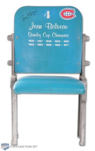 Jean Béliveau Autographed Montreal Forum #4 Blue Seat