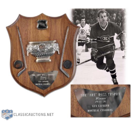 1975-76 Guy Lafleur Autographed Art Ross Trophy Plaque