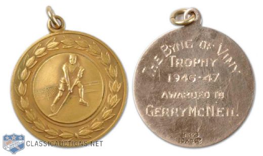 1946-47 Gerry McNeil Montreal Royals Byng of Vimy Trophy 10K Gold Medal