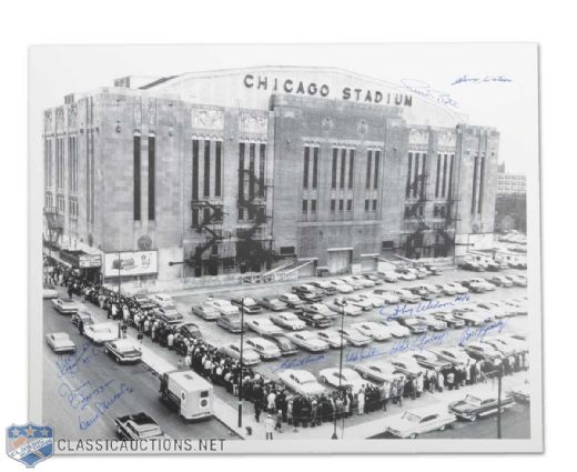 Chicago Stadium Photo Autographed by 10 Former Black Hawks