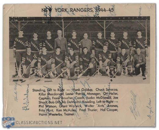 1944-45 New York Rangers Team Signed Photo with Lester Patrick