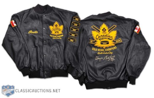 2002 Olympics Team Canada Leather Jacket Signed by Wayne Gretzky - WGA