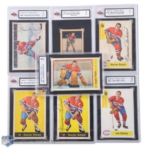 Maurice Richard, Béliveau & Plante Parkhurst Graded Card Collection of 7
