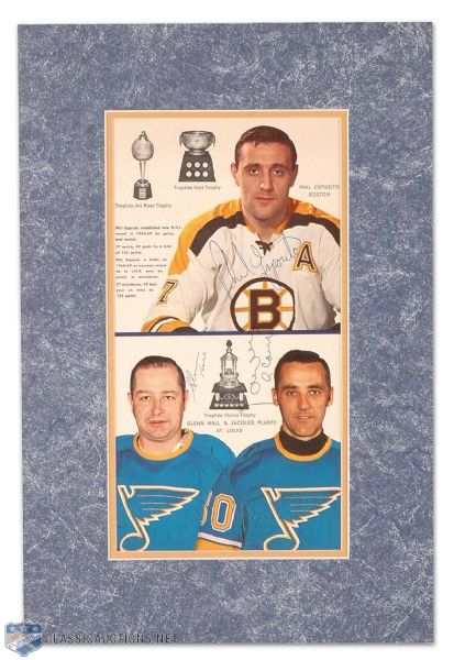 1969 Jacques Plante, Glenn Hall & Phil Esposito Signed Display