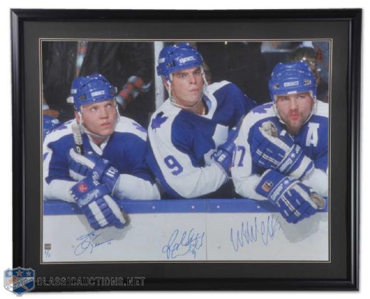 Hound Line Triple Signed Toronto Maple Leafs 30x40 Ltd Edition Framed Photo Display
