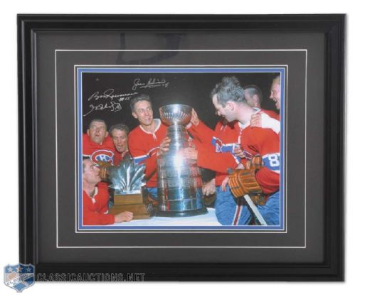 Henri Richard, Bobby Rousseau & Jean Beliveau Autographed Framed Photo Display (18" x 22")