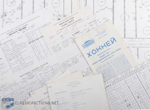 1972 Canada-Russia Series Moscow Program & Sept. 28th Game 8 Statistics Sheet Collection of 9