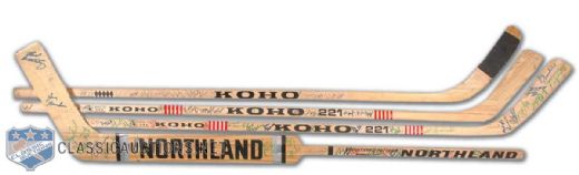 Dr. Ernie Lewis World Championships Team Canada 1977-81 Team Autographed Stick Collection of 4