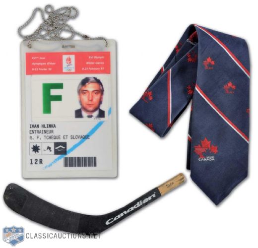 Ivan Hlinka Olympic Memorabilia Collection of 3 inc. Jagr Stick Blade