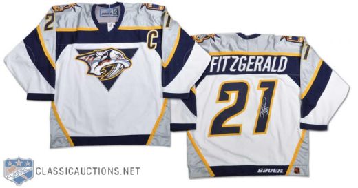 1998-99 Tom Fitzgerald Nashville Predators Inaugural Season Signed Game-Worn Captains Jersey