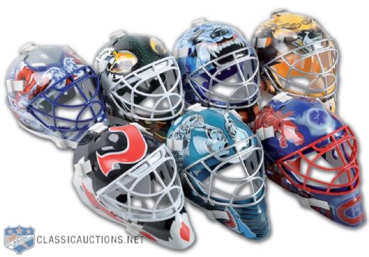 2001-02 Upper Deck Mini Masks With Original Boxes Collection of 21 Featuring NHL All-Time Wins Leaders Brodeur, Roy, Belfour & Joseph