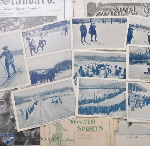 1885 & 1909 Montreal Winter Carnival Newspaper & Postcard Set