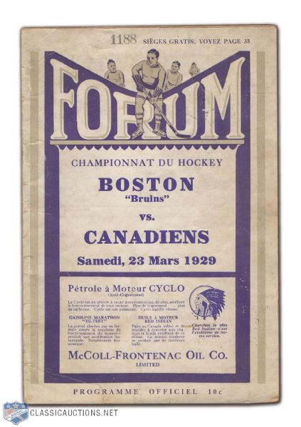 1929 Montreal Forum Bruins vs Canadiens Stanley Cup Playoff Program