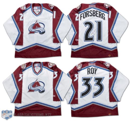 Patrick Roy & Peter Forsberg Signed Colorado Avalanche Jersey Collection of 2