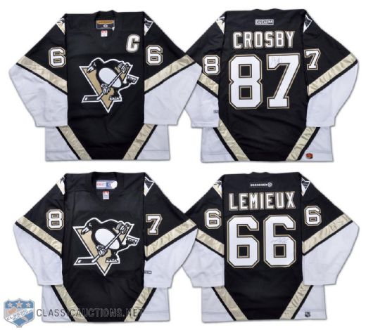 Mario Lemieux & Sidney Crosby Signed Pittsburgh Penguins Jersey Collection of 2