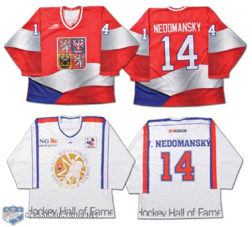 Vaclav Nedomanskys Czech Republic & Slovakia Hockey Hall of Fame Induction Jersey Collection of 2