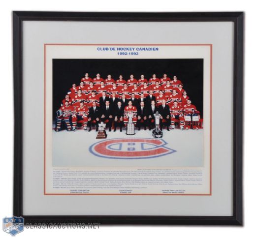 Vincent Damphousses 1992-93 Stanley Cup Champion Montreal Canadiens Official Framed Team Photo