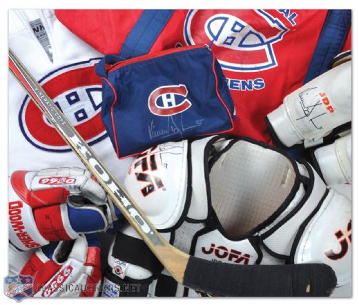 Vincent Damphousses Montreal Canadiens Game-Used Equipment Collection of 10, Including Koho Stick & Signed Gloves, Elbow and Shoulder Pads and Canadiens Equipment Bag