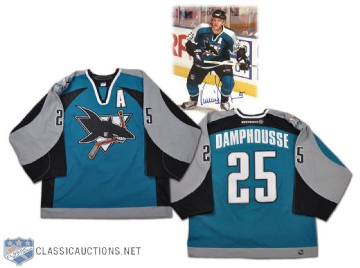 Vincent Damphousses 2000-01 San Jose Sharks Game-Worn Alternate Captains Jersey With Sharks 10th Anniversary Patch