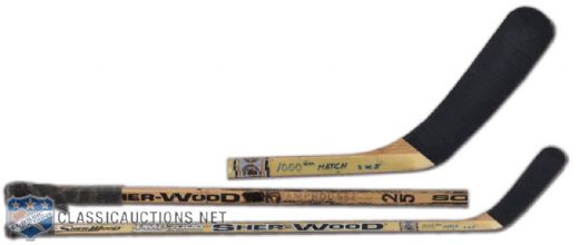 Vincent Damphousses 1998-99 San Jose Sharks Game-Used Stick from 1,000th NHL Game