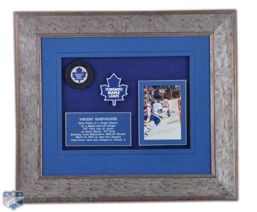 Vincent Damphousses1989-90 Toronto Maple Leafs 85th Point Puck Frame <br>(20 1/4" x 23 5/8")