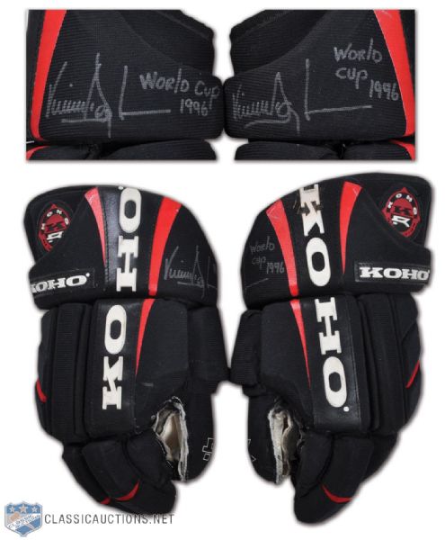 Vincent Damphousses Team Canada 1996 World Cup of Hockey Signed Game-Used Gloves