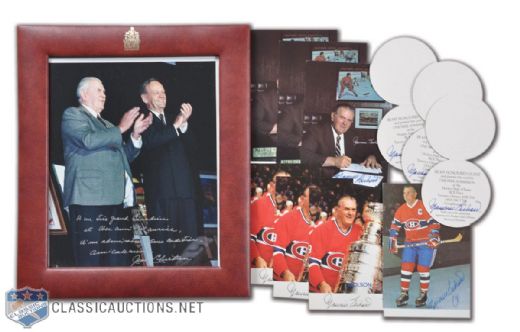 Maurice Richard Autograph Collection of Seven & Jean Chretien Signed Photo to the Rocket