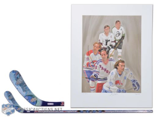 Guy Lafleur Signed Limited Edition Career Tribute Lithograph (28" x 22") & Hockey Stick Collection of 2