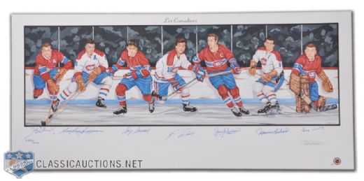 Montreal Canadiens Lithograph Autographed by 7 HOFers Including Richard, Beliveau & Lafleur