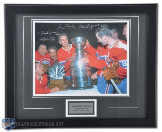 1964-65 Stanley Cup Champion Montreal Canadiens Framed Montage Signed by Beliveau, Richard, Duff & Rousseau (18" x 22")