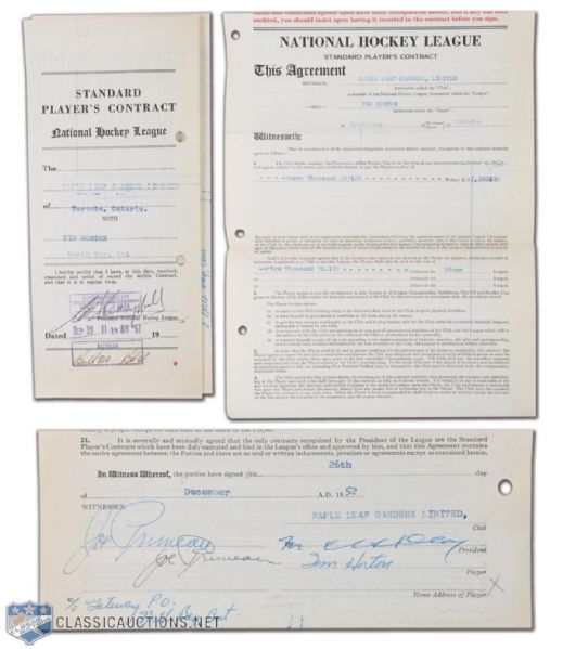 1952-53 Tim Horton Toronto Maple Leafs NHL Rookie Contract Signed by Horton, Day & Primeau