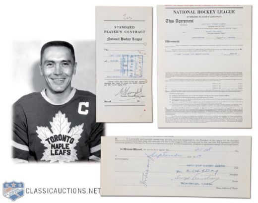 1954-55 George Armstrong Toronto Maple Leafs NHL Contract Signed by Armstrong, Day, Clancy & Campbell