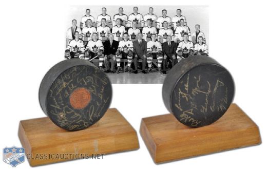 Scarce Art Ross Tyer Andover Puck Autographed by (15) 1960-61 Toronto Maple Leafs