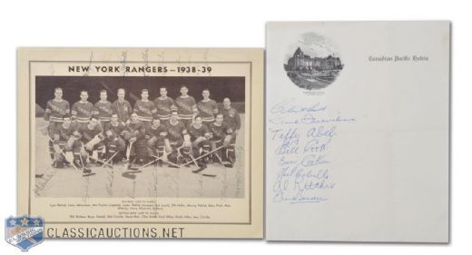 1938-39 New York Rangers Signed Team Picture & 1960 Lester Patrick Funeral Signed Stationery