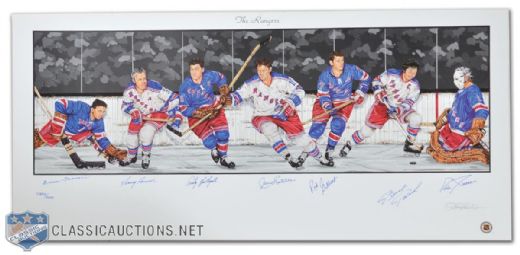 New York Rangers Limited Edition Lithograph Autographed by 7 HOFers