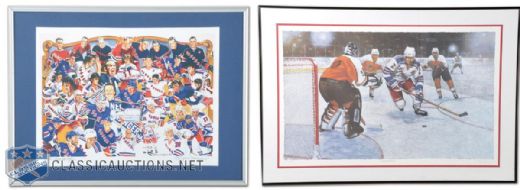 New York Rangers Frame Collection of 3 Featuring 1994 Stanley Cup-Clinching Framed Photo Signed by Messier, Leetch & Richter (34" x 44") Plus Leetch Signed Lithograph
